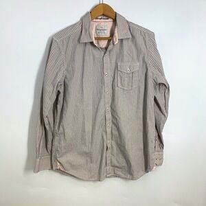 Tommy Bahama Jeans Mens‎ Long Sleeve Button Down Shirt Tan Stripe Casual Size L